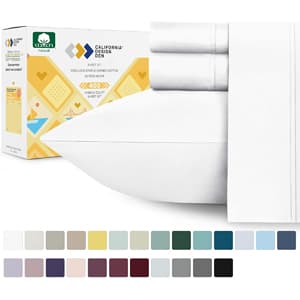 400 Thread Count 100% Cotton Sheet Set, Pure White Queen Sheets 4 Piece Set, Long-staple Combed Pure Natural Cotton Bedsheets, Soft & Silky Sateen Weave by California Design Den