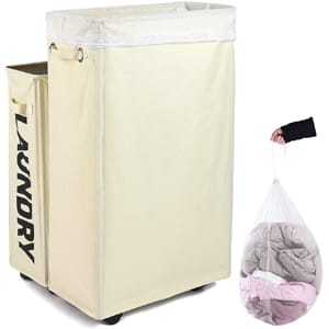 Caroeas Laundry Hamper, Rolling Laundry Basket Collapsible Tall Slim Laundry Hamper Laundry Cart